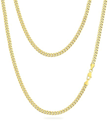 KRKC Herren Halskette, 14K Gold Vergoldet/Silber Edelstahl 3/4/5/6mm | Cuban Link Chain Panzerkette Geburtstag Geschenk Nickel-frei Dünne Kette Gliederkette für Männer Länge 45-61cm