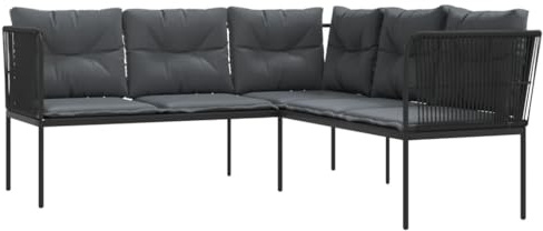 vidaXL Gartensofa in L-Form mit Kissen Schwarz Stahl und Textilene, Garten Ecksofa, Terrassensofa, Gartensessel, Garten Ecksofas, Outdoor Sofa