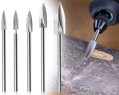 ZoeTekway 5 Stück Holzschnitzwerkzeug,HSS Gravierwerkzeug,Rotationswerkzeuge,Gravierbohrer Schnitzmesser,Bohrerzubehör,Holz Fräser handbohrer Set,schnitzmesser mit 3mm Schaft,für Holzbearbeitung
