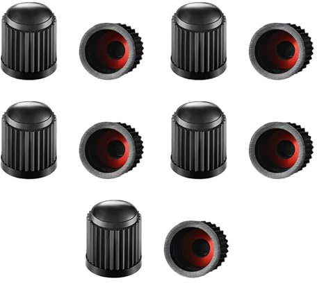 10 Pezzi Tappi Valvole Pneumatici Auto, Tappi antipolvere per Valvole dei Pneumatici, in Plastica, con Anello di Tenuta, Valvole Pneumatici Auto, Adatto per Bici, Moto, Auto, Camion (Nero)