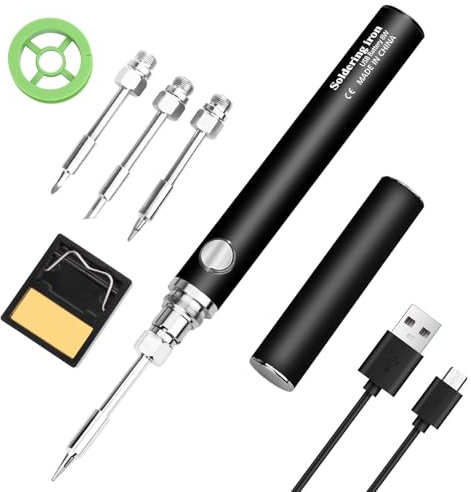 Kit de fer à souder sans fil, fer à souder portable USB, 3 réglages de température, batterie rechargeable 1100 mAh pour réparation d'appareils ménagers, bricolage