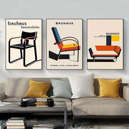 Abstrakte Bauhaus Drucke Stuhl Ausstellung Poster Minimalistischen Leinwand Malerei Wand Kunst Büro Zimmer Wohnkultur 40Cmx50Cmx3Pcs Kein Rahmen
