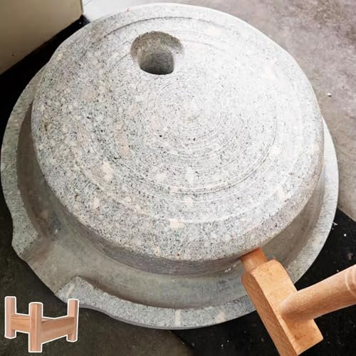 Innovz Natural Stone Grain Mill Grinder, 25 X 35 Cm Wet and Dry Grinder Manual Hand, Home Kitchen Stone Mill Grinder, Bluestone Paste Mill Pulverizer with Stand
