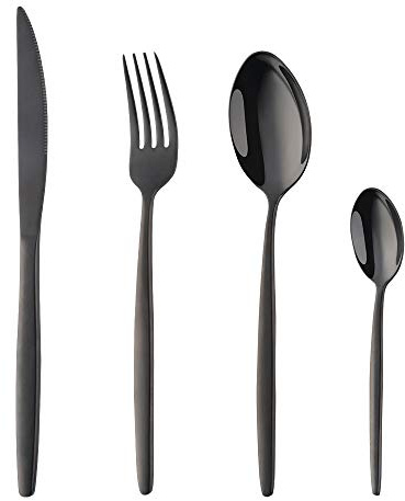 Buyer Star Besteck Schwarz Besteck set 4-teilige Edelstahl Gabeln Löffel Teelöffel Steakmesser für 1 Personen Cutlery Set für Haus Küche Restaurant