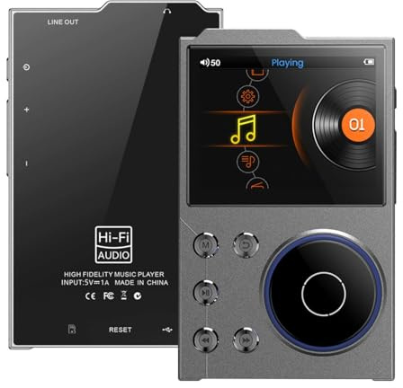 Lecteur MP3 HiFi avec Bluetooth, Lecteur de Musique Audio Numérique Portable Haute Résolution DSD DAC sans Perte, Bluetooth 5.3 Bidirectionnel, Mémoire Intégrée de 16 Go, Prise
