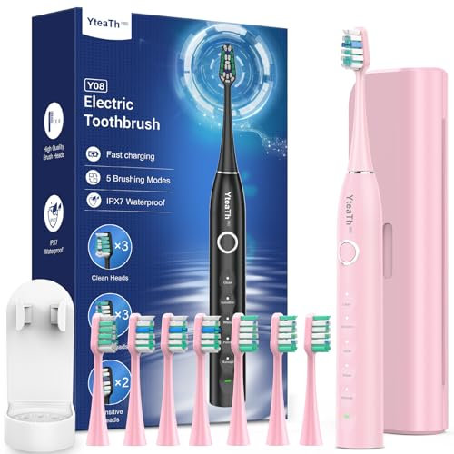 Sonic Electric Toothbrush for Adults and Kids - Sonic Toothbrush with 8 Toothbrush Heads (3 Types) and 5 Modes, 120 Days Battery Life, 50000 VPM, Travel Case and Wall Holder, 2 Minute Timer, USB C