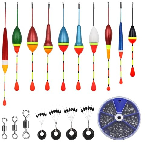 JINXIAN 205 Pcs Plomada de Pesca 10 Pcs Flotadores de Pesca 4 Pcs Frijoles Espaciales 3 Pcs Eslabón Giratorio de Pesca Kit Pesca para Pesca Accesorios Lago Pesca en el Mar