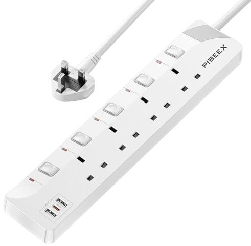 Extension Lead with USB Slots, Plug Extension Socket with Individual Switches, 4 Way Extension Lead with 1 USB C (PD 20W) and 2 USB A, 2 Meters Wall Mounted Extension Cable 13A 3250W for Home