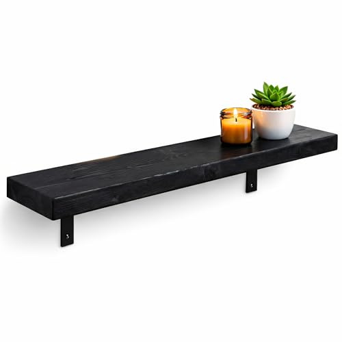 MKGT Radiator Shelf Solid Wood with Brackets | Rustic Wood Above Radiator | Radiator Cover Shelf for Hallway & Living Room – UK Handmade (Black, 140 cm)