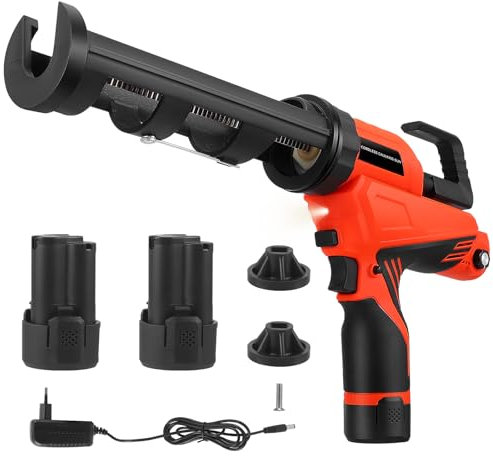Trsaow Pistola per Silicone a Batteria,Pressa per Cartucce a Batteria da 12 V Con 2 Batterie,Luce LED e 6 Velocità,Pistola Elettrica per Cartucce da 300 ml,Sigillare e Spatole Battery Cartridge Gun