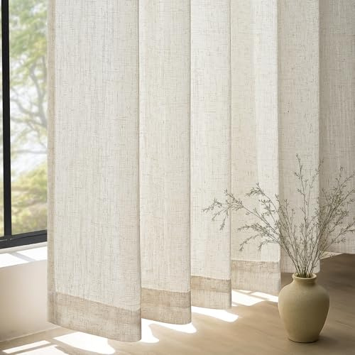 Topfinel Linnegardiner, 240 x 140 cm, beige, vardagsrum, gardiner, halvtransparent gardin, veckband, ljusgardin, beige, naturlig gardin för skensystem, set om 2