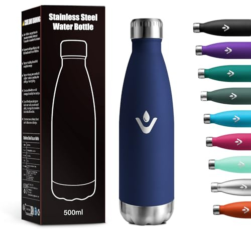 Botella Termica 500ml, Cantimplora Acero Inoxidable con Doble Pared Reutilizable, Garrafa Termica, sin BPA, A Prueba de Fugas, Termo Agua para Escuela, Oficina, Deporte, Gimnasio, Viajes, Niños