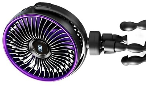 Ventilador portátil con clip de pulpus, pantalla digital, USB C, recargable, 5 velocidades, para cochecitos, viajes, uso de bebé, trípodes portátiles de pulpo con pantalla digital
