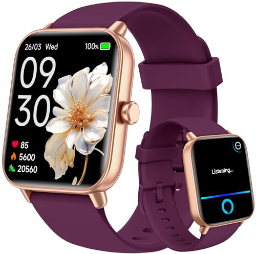 Montre Connectée Femme Appel Bluetooth, 1.8 Montre Connectée pour Samsung iPhone Android, Voix de l'IA, Alexa intégrée, Smartwatch Moniteur de SpO2/Sommeil/Podometre/Calories, IP68, 100+ Modes