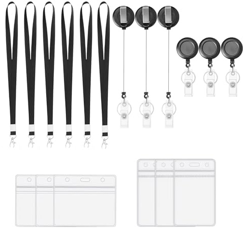 6 Sätze Ausweishülle mit Band Set,6 Stück Transparente Kartenhülle mit 3 Einziehbarem Schlüsselanhänger,Ausweishalter,Kartenhülle Mit Band,für Studenten Mitabeiter Arzt,Ausweisclip, Kreditkarten