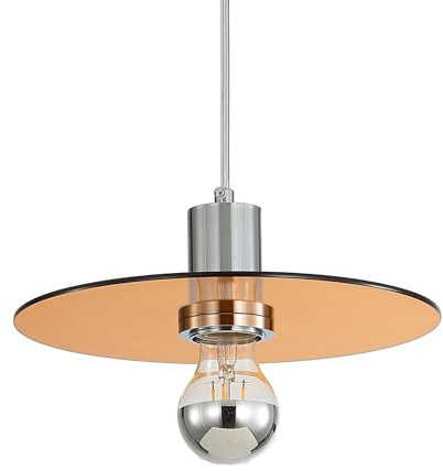 LFsem 1 Flammig Pendelleuchte Esstisch, Minimalist Hängelampe aus Rund Glas-Scheibe in Bernstein & Metall in Chrom, E27 LED Hängeleuchte für Küche Esszimmer Schlafzimmer & Wohnzimmer