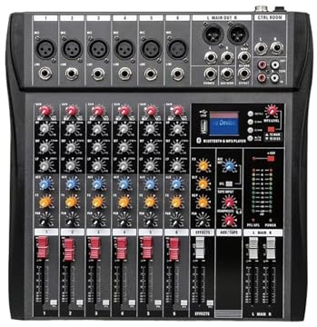 Mixer Audio, 6/8/12 Channels Audio Mixer Bluetooth Mixing 8-channel Stage Performance Conference USB Monitoring DJ Console Sound Card With for Live Streaming, Podcasting, PC(6 Channels)