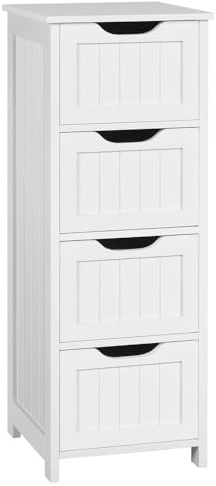 Yaheetech Meuble Rangement Salle de Bain 4 Tiroirs, 30 × 30 × 82 cm, Blanc | Colonne Salle de Bains Moderne, Petit Meuble Pratique, Pour Toilette/Salon/Chambre
