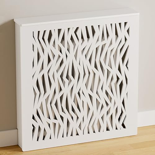 Copertura per radiatore moderna bianca con ripiano superiore, design in plastica e legno impermeabile, per decorare la casa, nascondere tubi e disordine, 90 x 80 x 15 cm