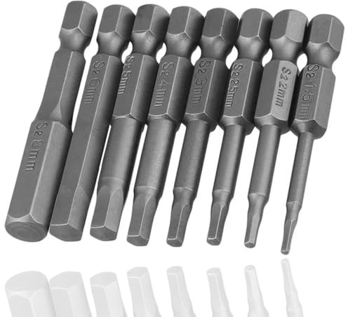 HaoTrade 8Pcs Hex Bit Set, Magnetic Allen Wrench Drill Bit Set 1.5mm-8mm | 50mm Long, S2 Steel, 1/4 Inch Diameter Quick Release Shank Screwdriver Bit Set for Assembling Furniture Metric