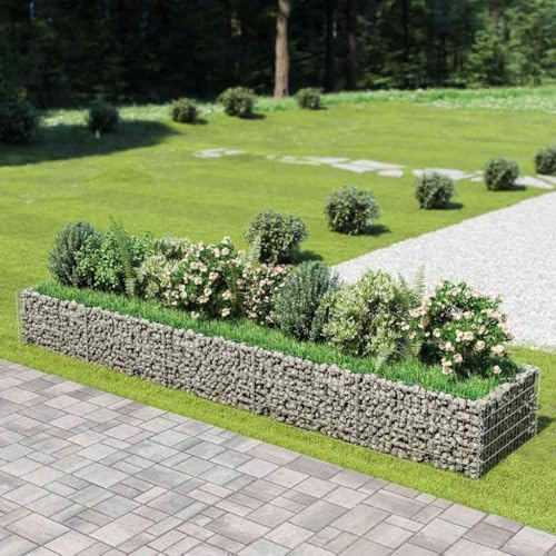Mokuyary Gabion Raised Bed Galvanised Steel 450 x 90 x 50 cm Stone Basket Made of Metal, Stone Wall as Garden Fence, Gabion Grid as Privacy Screen
