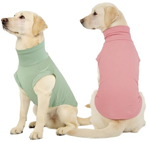 OUOBOB 2-Pack Dog Cooling Vest for Summer | Quick-Dry & Breathable Dog Clothes with Snug High Neck, for Medium Large Dogs (2pcs (Green+Pink), 2XL)
