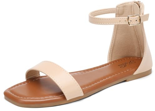 katliu Sandales Femme Été Plates à Brides Zip Arrière Kaki 39