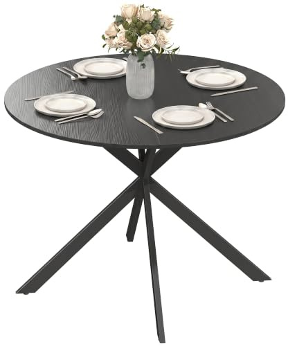 HOMCOM Esstisch für 4 Personen im Industriestil, Ø 100 cm, Schwarz | Runder Küchentisch, mit Stahlbeinen, für Esszimmer, Küche, Homeoffice