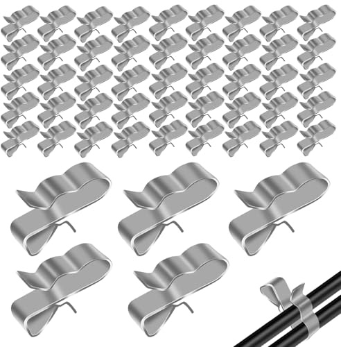 GVSS 50 Pièces Clips de Fil Métallique en Acier Inoxydable, Supports de Fixation pour Remorque et Gestion de Câbles,Clips de Câble pour Câbles Photovoltaïques et Panneaux Solaires