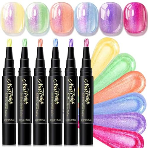 6 Farben Nagellack Schnelltrocknend Wasserbasis - Pearl Nagellackstifte für Nägel,Nail Polish Uv Ohne,3 In 1 Nagelkunst-Stifte