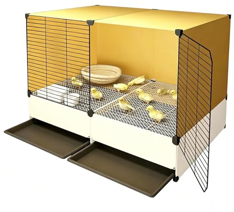 Enclos À Poulet Portable Cage Éleveuse pour Poussins avec Bac Coulissant | Poulailler Intérieur avec Mangeoire Abreuvoir pour Poussins Canetons Cailles et Petits Animaux(Yellow,70x35x52cm)