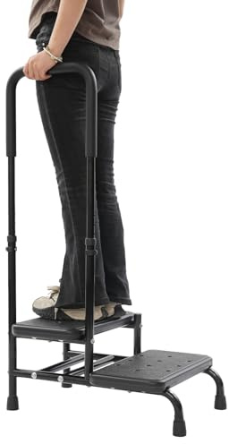 Pedana a 2 gradini per anziani a piedi Heavy Duty Aiuti da bagno, in acciaio al carbonio, altezza regolabile 89-100 cm, carico 135 kg, con impugnatura antiscivolo, per casa, campeggio auto, Pisci