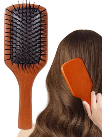 Brosse Paddle pour Cheveux Bouclés Peigne Coiffant Massant | Brosse à Cheveux en Bois Antistatique Maison Douche Salle de Bain Appartement Dortoir Hôtel