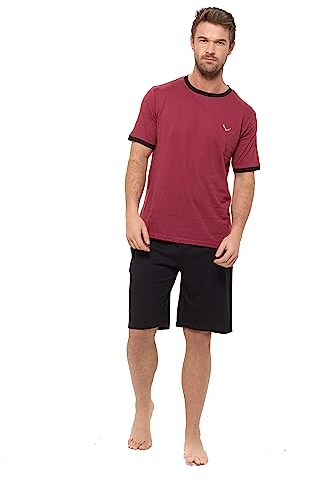 INSIGNIA Mens Pyjama Set Short Sleeve Top & Shorts (UK, Alpha, 3XL, Regular, Regular, Wine Logo)