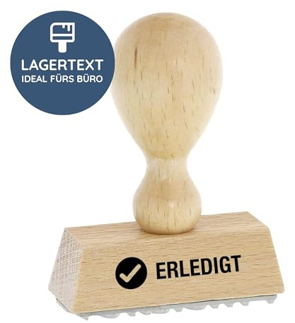 stempel-fabrik – “ERLEDIGT” Holzstempel – Lagertextstempel zur Kennzeichnung von abgearbeiteten Aufgaben – präziser Stempel ideal für alltägliche Bürotätigkeiten (50 x 20 mm | 1 Zeile)