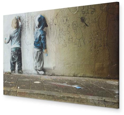 B&D XXL - Akustikbild Banksy Kids Painting Bilder Akustikschaum Hochleistungsschallabsorber Schallschutz Leinwand 1 tlg Wandbild Raumakustik Schalldämmung Poster Kinder Graffiti