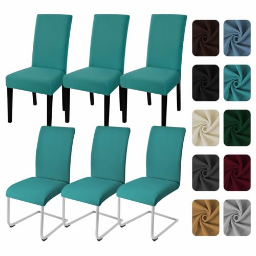 Yugarlibi Stuhlhussen 6er Set Stretch Stuhlbezug Schwingstuhl Pfauenblau | Elastische Stuhlhussen Schwingstuhl Stuhlbezug Universal Esszimmerstühle Bezug Waschbare hussen für stühle Küche Hochzeit