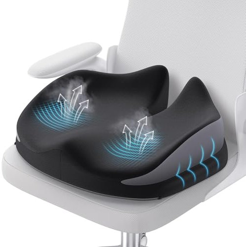 Benazcap Memory Foam Orthopädisch Sitzkissen für Bürostuhl, Rollstuhl und Autositz zur Linderung von Steißbein Schmerzen, Ischias und Rückenschmerzen, Schwarz