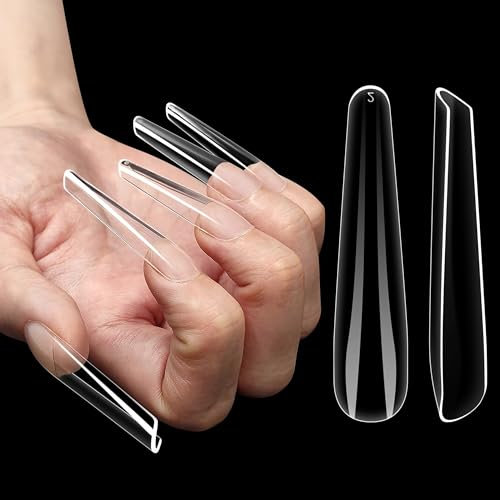 NOVO OVO Nagelspitzen Russische Mandel Coffin Ballerina, Soft-Gel x Almond Nail Tips, Acryl Nageltips Set für 3D Kunstnägel Maniküre, extra lang XXL, Künstliche Nägel Zum Aufkleben 10 Größen 360 Stück