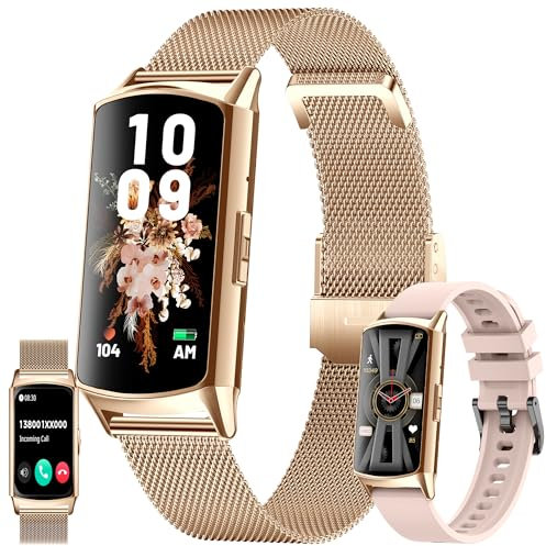 SGDDFIT Smartwatch Damen mit Telefonfunktion, 1.58 AMOLED HD Sportuhr Herren mit Bluetooth Anrufe Fitnessuhr mit Herzfrequenzmonitor Schlafmonitor Schrittzähler, Smart Watch für iOS Android (Gold)