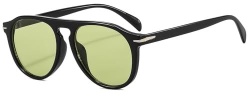 Long Keeper Retro Round Sunglasses for Women Men 70s Aviation Vintage Circle Sunglasses Trendy Oval Round Shades Pilot Sun Glasses UV400 Protection (Black Frame - Clear Green Lens)