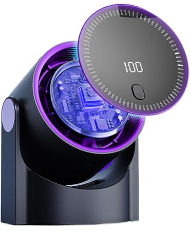 Générique Portable Bladeless Fan, High Speed Table Top Fan with Digital Display, Quiet USB Charging Desk Cooler, Small Cooling Accessories for Home & Office, 13 x 8.5 x 16 cm, Purple, White