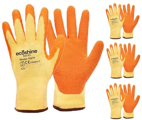 Ecoshine Supplies 12 Pairs Orange Work Gloves Latex Coated Crinkled Finish Grip Gloves for Builders, Warehouses, Gardening and DIY Use (X-Large/10)