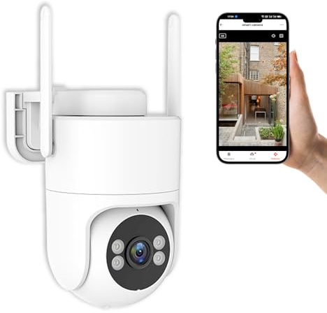 Telecamera di sicurezza TUYA da 6 MP per esterni, telecamere WiFi 2.4G/5G per la sicurezza domestica Registrazione 24/7, visione panoramica a 360 °, monitoraggio automatico e allarme luminoso, visione