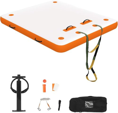 JDZYFFS PVC Floating Dock Water Platform, Non-Slip Surface Inflatable Floating Dock Swim Air Platform Island Raft Mat, For Lake Pool Beach Ocean With Rope Ladder(12 ft x 6 ft)