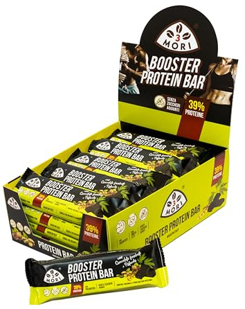 Tre Mori Booster Protein Bar al Pistacchio con 39% Proteine - Barrette Energetiche Senza Zuccheri 100% Naturale con Omega 3 e 6 - Confezione da 20