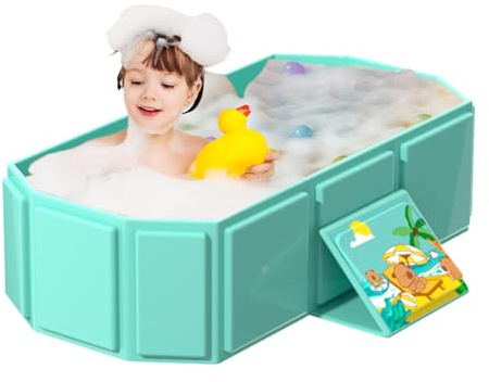 Bañera plegable para niños, lavabo de ducha antideslizante, 29.5 x 17.7 x 9.84 pulgadas, tina de baño que ahorra espacio para baño, guardería, viajes, guardería y uso en hotel, tina portátil de