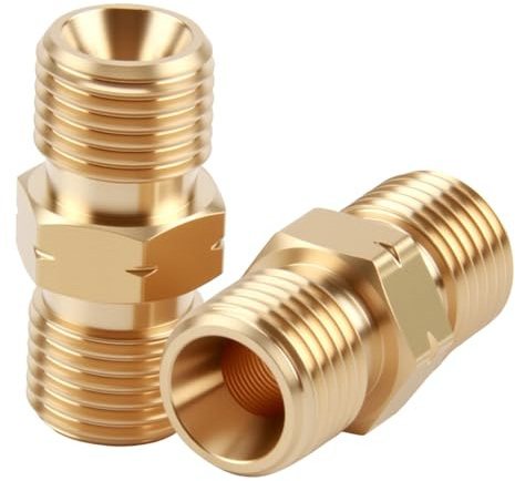 2 Stück Messing Gasschlauch Verbinder 1/4 auf 3/8 Links AG Linksgewinde, Doppelnippel für Gasschlauch für Propan, Acetylen, Öl- und Wasserleitungen und Solarsysteme(DN8 X DN10 Außengewinde)