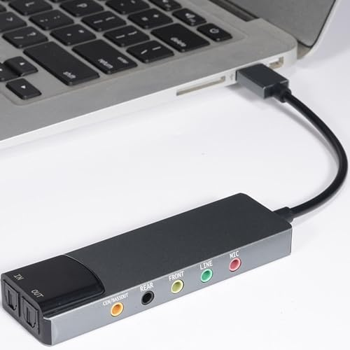 ASHATA Carte Son USB 7.1, Carte Son Externe pour Ordinateur Portable avec Sortie Numérique SPDIF, Haute Résolution, pour Ordinateur Portable de Jeu, Argent
