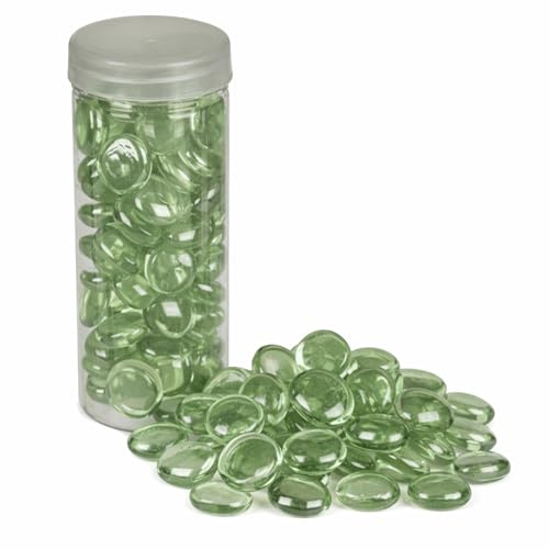 MIJOMA Pepite decorative in vetro, circa 154 pezzi, pietre decorative in vetro, 400 g, rotonde per fai da te, vasi, decorazioni per la tavola, per acquario, pietre decorative trasparenti lucide (verde